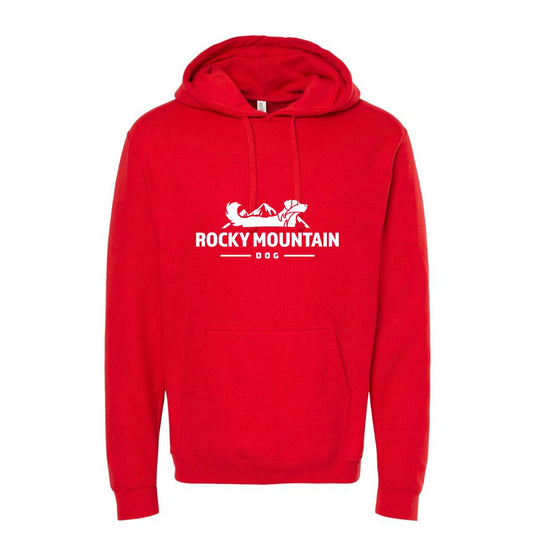 red rocky mountain dog hoodie