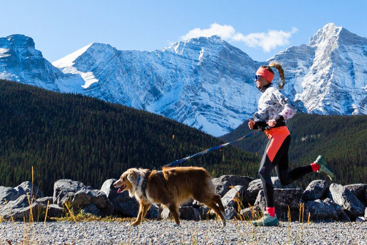 hands-free dog leash female running with dog kananaskis alberta